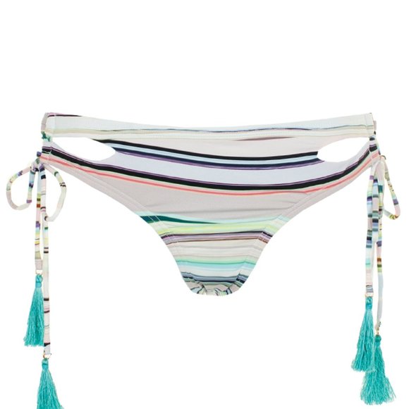 Bar III Swim 425 Bar Iii Bikini Striped Tassel Lace Up Bottom